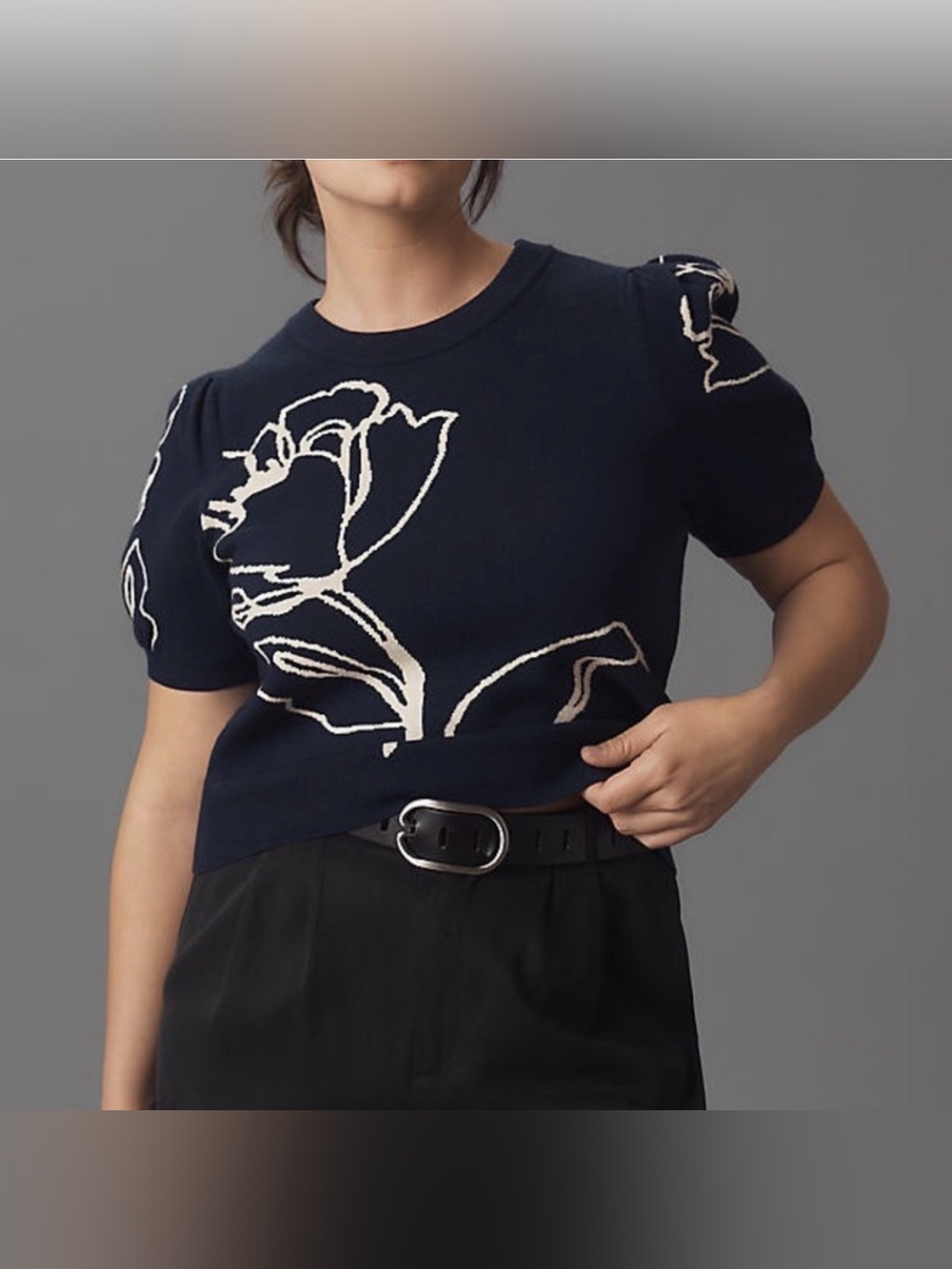 Maeve The Maxine Navy Floral Puff Sleeve Top Sweater Tee Size 1X